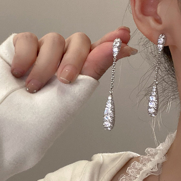 1 Pair IG Style Water Droplets Plating Inlay Copper Zircon Drop Earrings