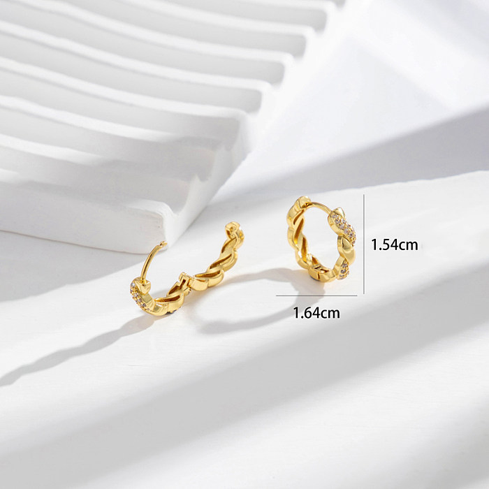 1 Paar französischer Stil, einfacher Stil, koreanischer Stil, Twist-Inlay-Kupfer-Zirkon-Ohrringe