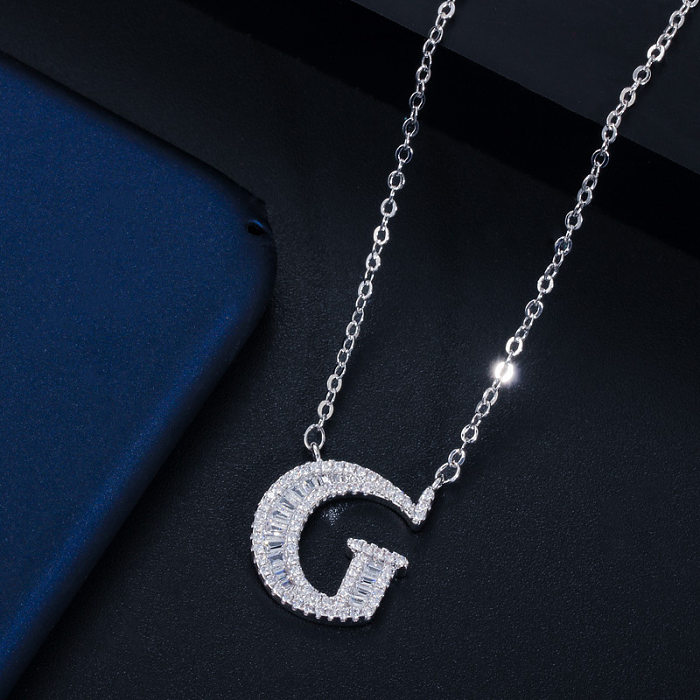 1 Piece Elegant Letter Copper Inlay Zircon Necklace
