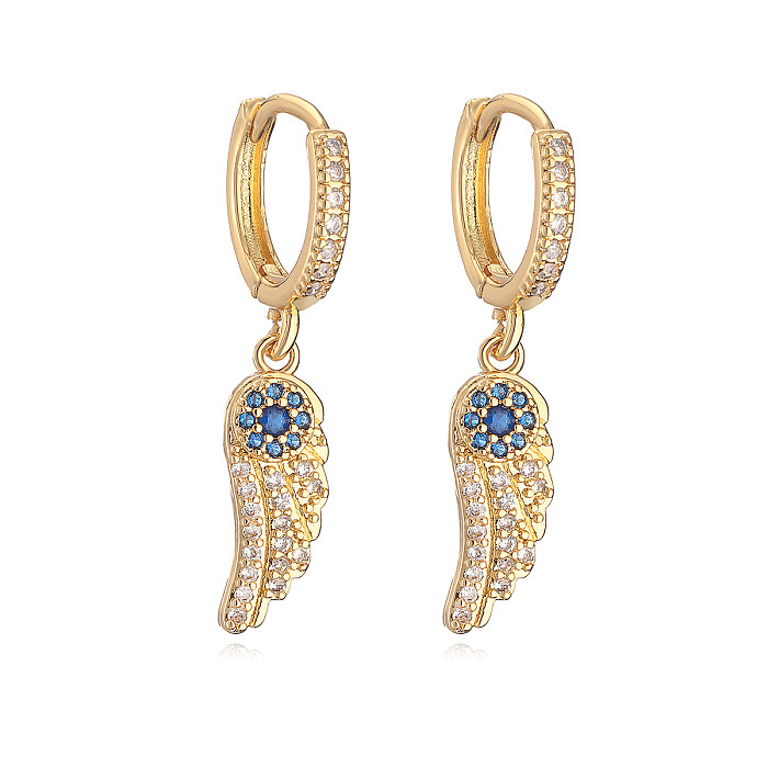 1 Pair Simple Style Commute Wings Plating Inlay Copper Zircon 18K Gold Plated Drop Earrings