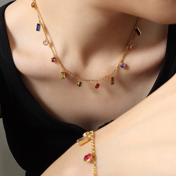 Modische quadratische Titan-Stahlbeschichtung mit Inlay-Zirkon-Armband-Halskette für Damen