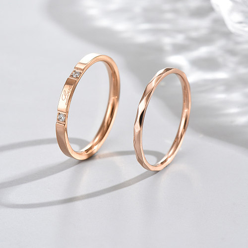 Venta al por mayor, 2 piezas, elegantes anillos de circonio chapados en oro rosa de acero inoxidable con círculo de estilo francés