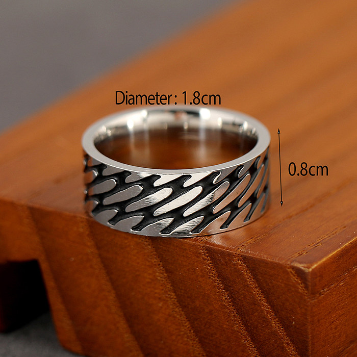 Hip-Hop Retro Lines Stainless Steel Wide Band Ring