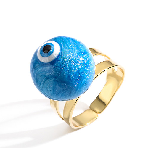 Artistic Eye Copper Enamel Plating 18K Gold Plated Open Rings
