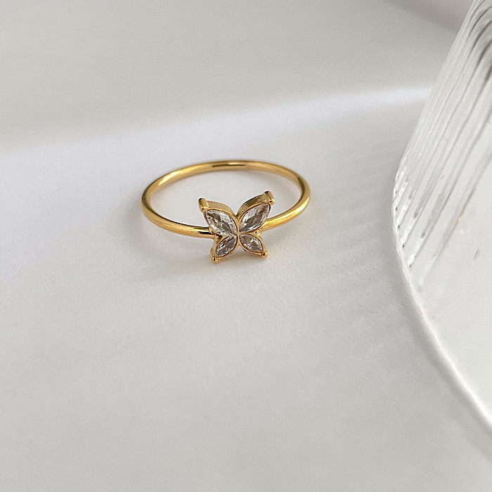 Simple Style Butterfly Stainless Steel Inlay Zircon Rings