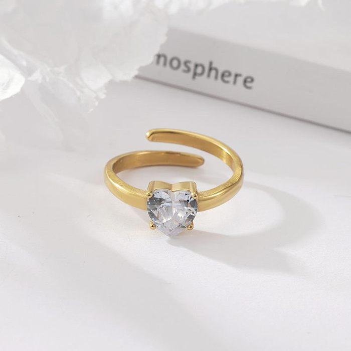 Wholesale Simple Style Heart Shape Stainless Steel Criss Cross Plating Inlay 14K Gold Plated Zircon Open Rings