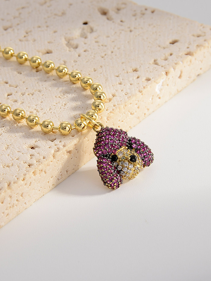 Cute Streetwear Dog Copper Gold Plated Zircon Pendant Necklace In Bulk