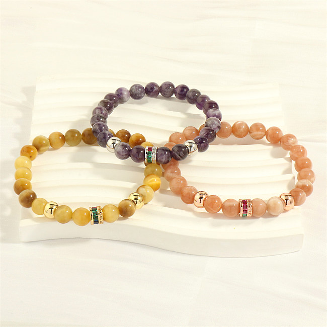 Bracelets en Zircon, Style rétro Simple, bloc de couleur géométrique, pierre de cuivre, incrustation de perles faites à la main