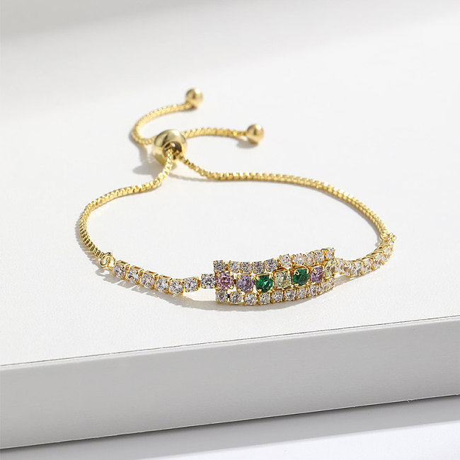 Vintage Style Square Copper Plating Inlay Zircon 14K Gold Plated Bracelets