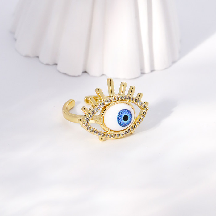 Simple Style Heart Shape Eye Copper Gold Plated Zircon Open Ring 1 Piece