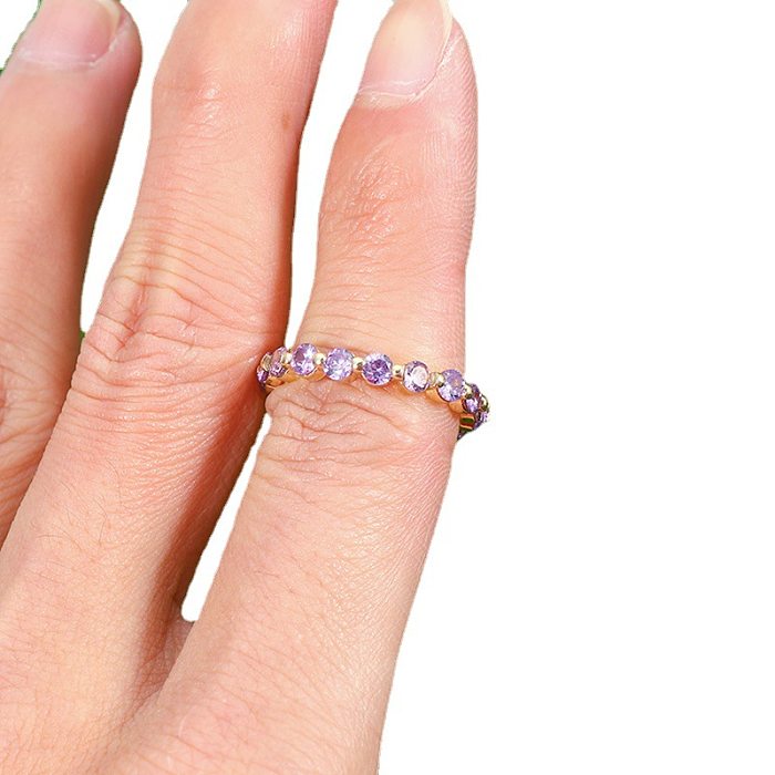 Anéis abertos de zircão com incrustações de cobre de cor sólida feminina