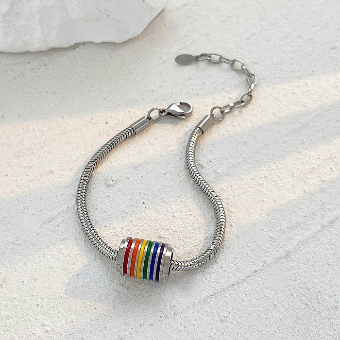Collier de bracelets en patchwork en acier inoxydable, style cool hip-hop, blocs de couleurs