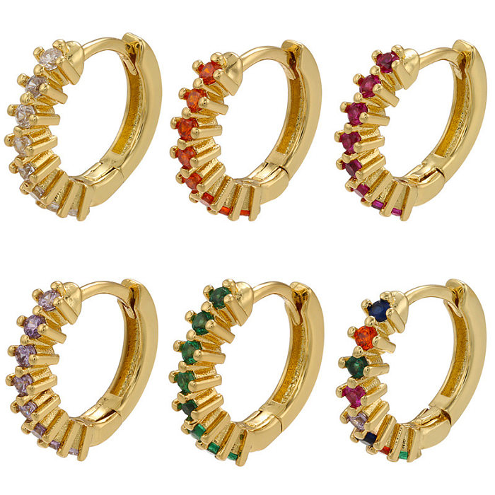 Vintage Micro-set Colored Zircon Row Drill Copper Hoop Earrings Jewelry