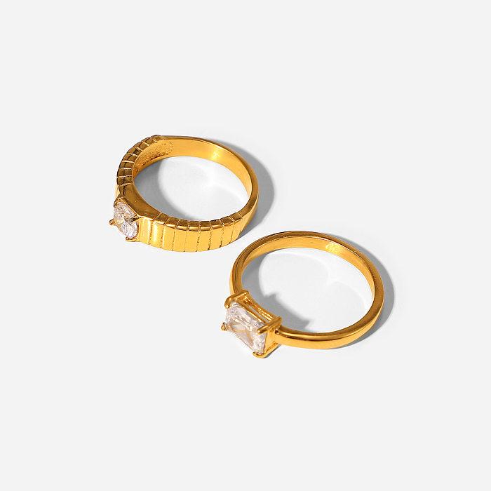 خاتم من الفولاذ المقاوم للصدأ مربع الشكل مطلي بالذهب عيار 18 قيراطًا على الموضة الأوروبية والأمريكية