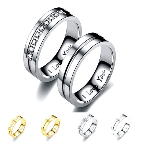 Gros lettrage en acier inoxydable diamant Couple anneaux bijoux