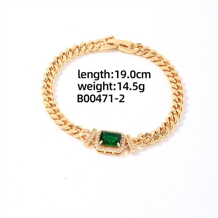 Casual Shiny Square Stainless Steel Copper Plating Inlay Zircon Gold Plated Bracelets