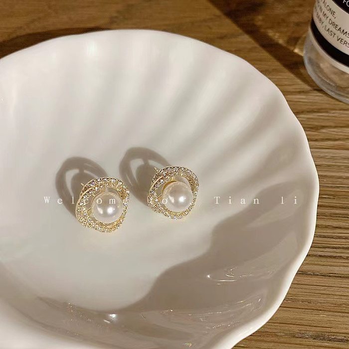 Elegant Round Flower Titanium Steel Inlay Rhinestones Women'S Rings Earrings Necklace
