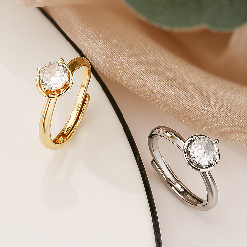 O estilo simples comuta anéis abertos banhados a ouro do zircão 18K do chapeamento de cobre da cor sólida