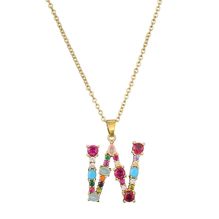 26 English Letter Necklace  New Mixed Colored Gem Inlaid Clavicle Chain Female Color Retention Electroplating Best Seller In Europe And America