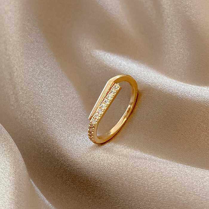 Moda geométrica embutimento de cobre pérolas artificiais zircão anel aberto 1 peça