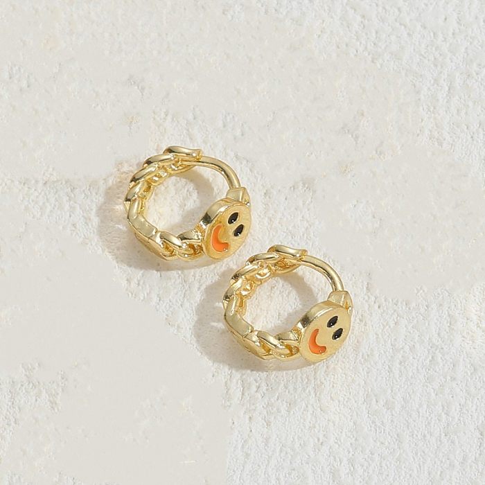1 Pair Commute Smiley Face Enamel Plating Copper 14K Gold Plated Earrings