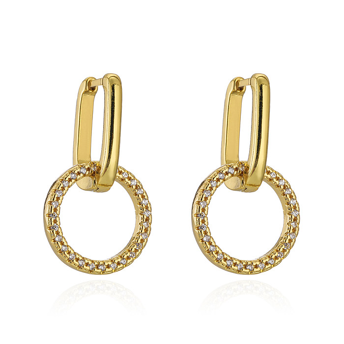 Fashion Copper 18K Gold Zircon Irregular Geometric Ear Studs