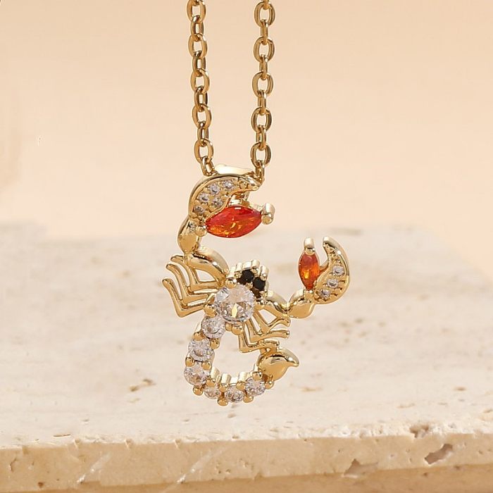 Modern Style Cool Style Scorpion Copper Plating Inlay Zircon 14K Gold Plated Pendant Necklace