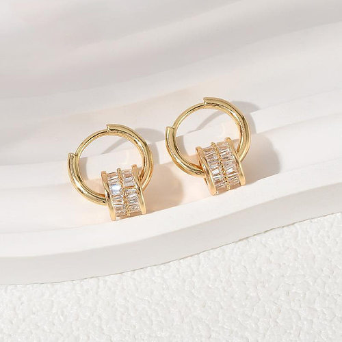 Modische geometrische Kupfer-vergoldete Zirkon-Ohrringe, 1 Paar