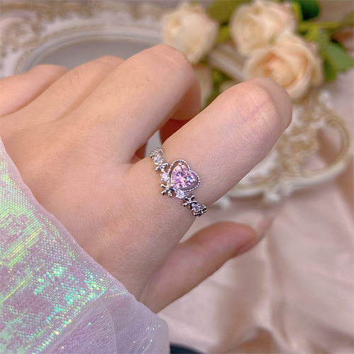 IG Style Shiny Leaf Heart Shape Skull Copper Plating Inlay Zircon Open Rings