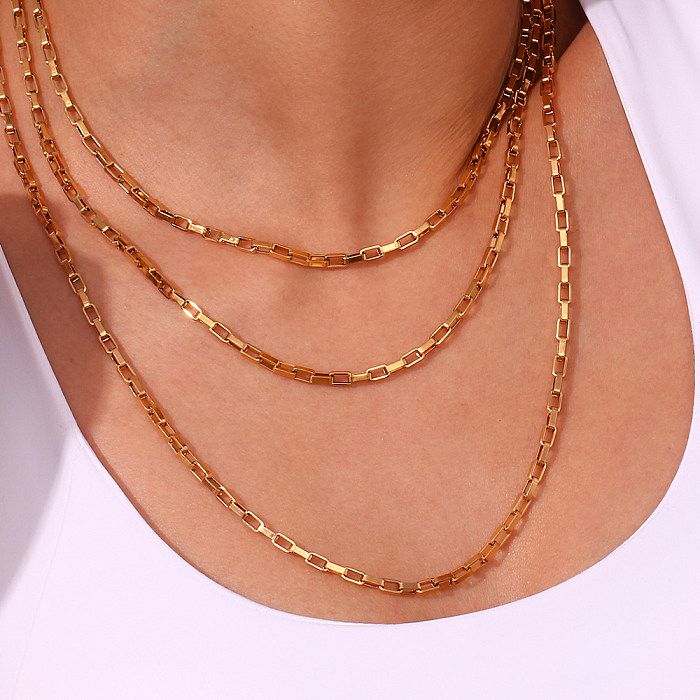 Estilo simple Estilo clásico Color sólido Chapado en acero inoxidable Collar de pulseras chapadas en oro de 18 quilates