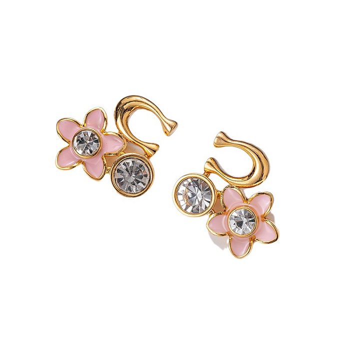 1 Pair Vintage Style Flower Plating Inlay Copper Zircon Ear Studs