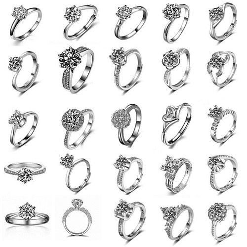 Anéis de Moissanite elegantes e românticos em formato de coração com coroa e cobre