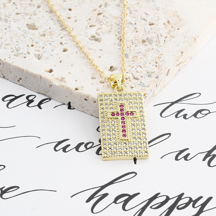Collier avec pendentif carré en forme de croix et de cœur, nouveau Style, en cuivre plaqué or, collier en Zircon incrusté