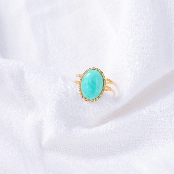 Simple Retro Turquoise Inlaid Opening Adjustable Stainless Steel Ring