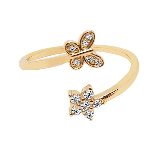 INS Style Sweet Flower Butterfly Copper Zircon Open Ring In Bulk
