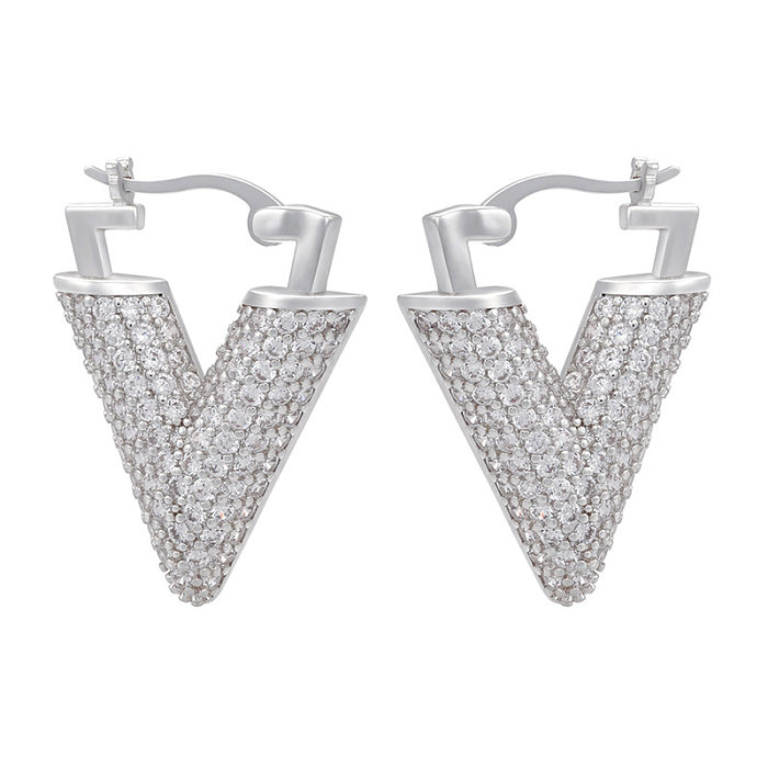 Color Diamond Micro-inlaid Inverted Triangle Copper Ear Buckle