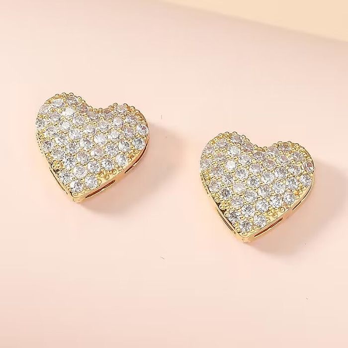 1 Pair Simple Style Round Dots Heart Shape Arrow Plating Inlay Copper Zircon 18K Gold Plated Ear Studs