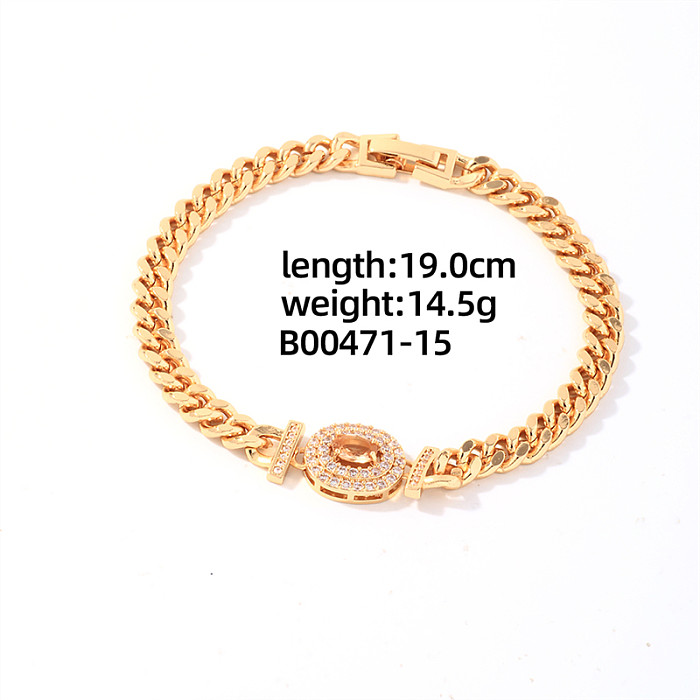 IG Style Shiny Round Oval Water Droplets Stainless Steel Copper Plating Inlay Zircon Gold Plated Bracelets