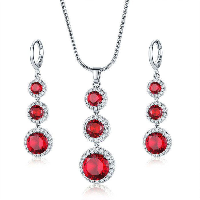 Casual estilo vintage redondo cobre incrustado zircão brincos colar conjunto de joias