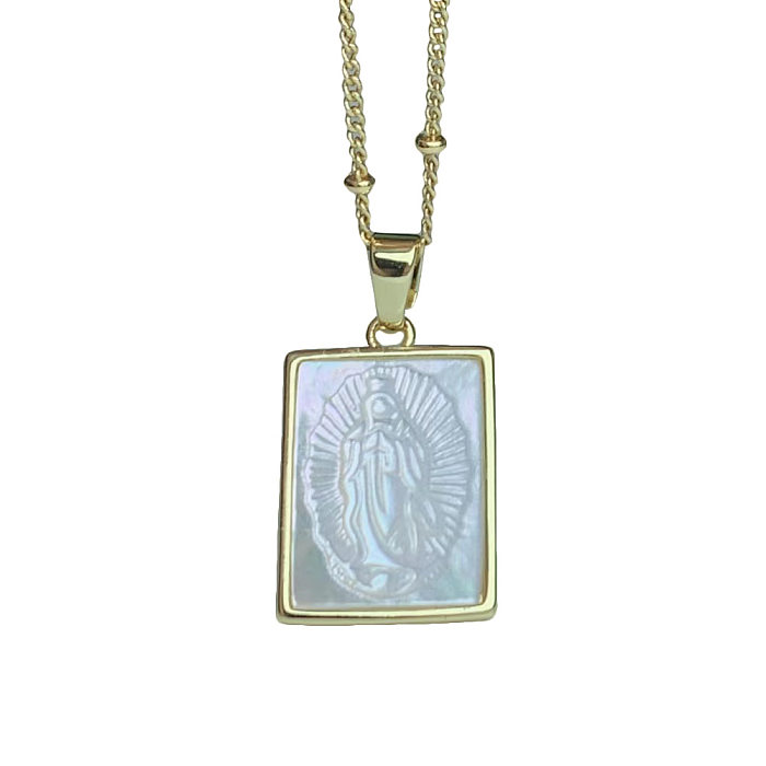 Fashion Virgin Mary Square Copper Inlaid Shell Necklace 1 Piece
