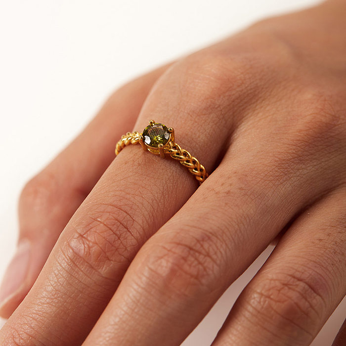 Retro Geometric Stainless Steel Gold Plated Zircon Open Ring