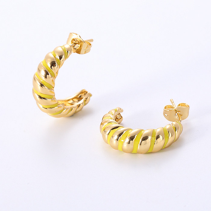 1 Pair Casual Simple Style C Shape Epoxy Plating Copper 24K Gold Plated Ear Studs