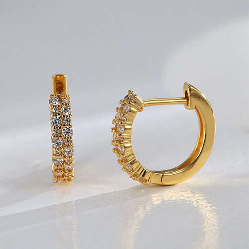 1 Paar lässige geometrische Überzug-Inlay-Kupfer-Zirkon-18-Karat-vergoldete Ohrringe