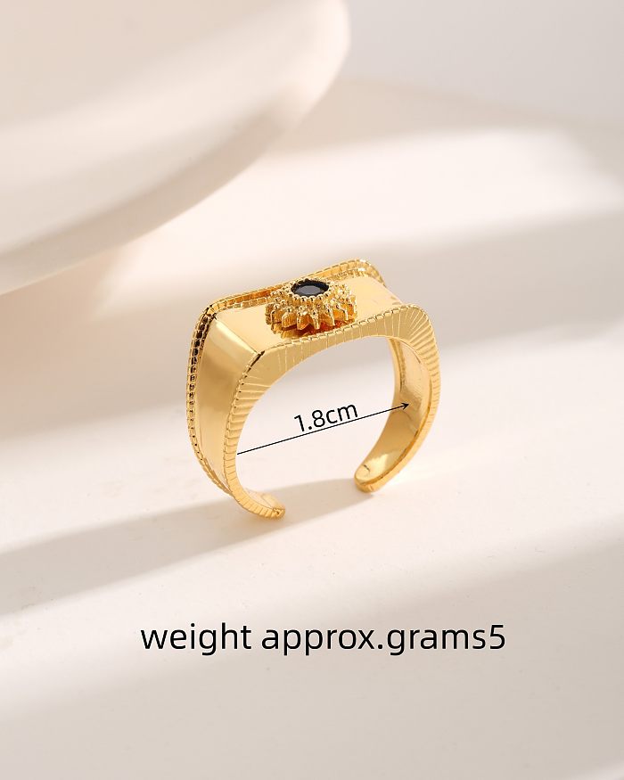 Estilo nórdico luxuoso estilo moderno flor chapeamento de cobre incrustação zircão 18K anéis abertos banhados a ouro