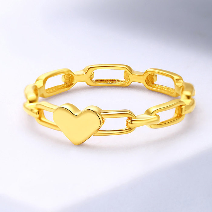 Casual Simple Style Heart Shape Titanium Steel Plating Hollow Out Rings