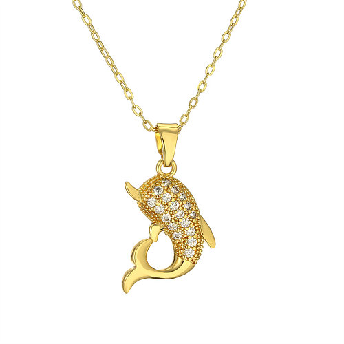 Retro Dolphin Butterfly Elephant Copper Plating Inlay Zircon Gold Plated Pendant Necklace