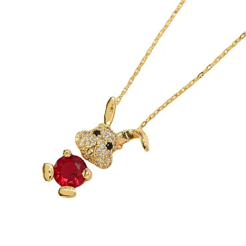 Cute Animal Copper Plating Inlay Zircon Pendant Necklace