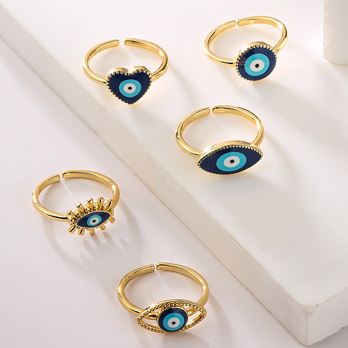 Fashion Devil'S Eye Copper Enamel Gold Plated Open Ring 1 Piece