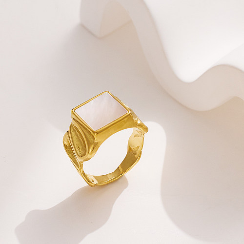 Estilo barroco punk quadrado aço inoxidável titânio chapeamento incrustado zircão anéis banhados a ouro