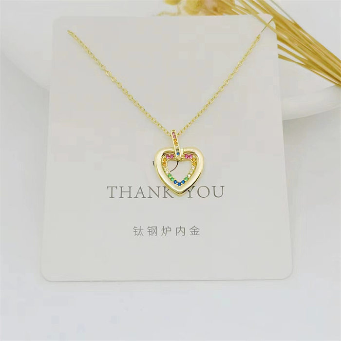 Simple Style Heart Shape Copper Gold Plated Zircon Pendant Necklace In Bulk